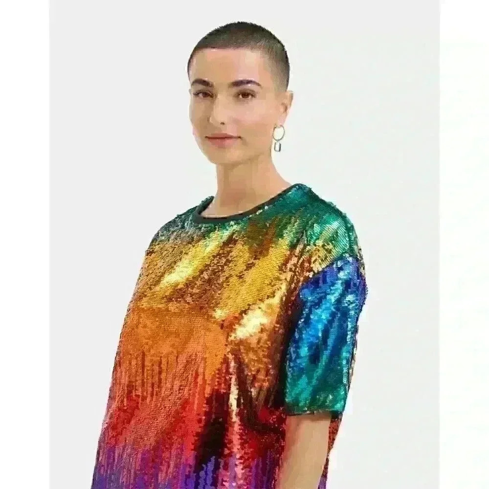NEW UGG Women's S All Gender Zoey Sequin Tee Dress Pride NWT $248 - Picture 3 of 4